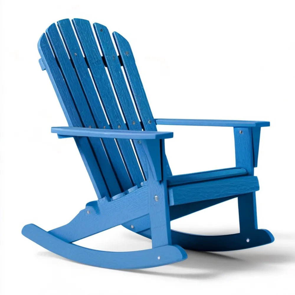 Niebieski drewniany fotel bujany Adirondack 81 × 90 × 97 cm