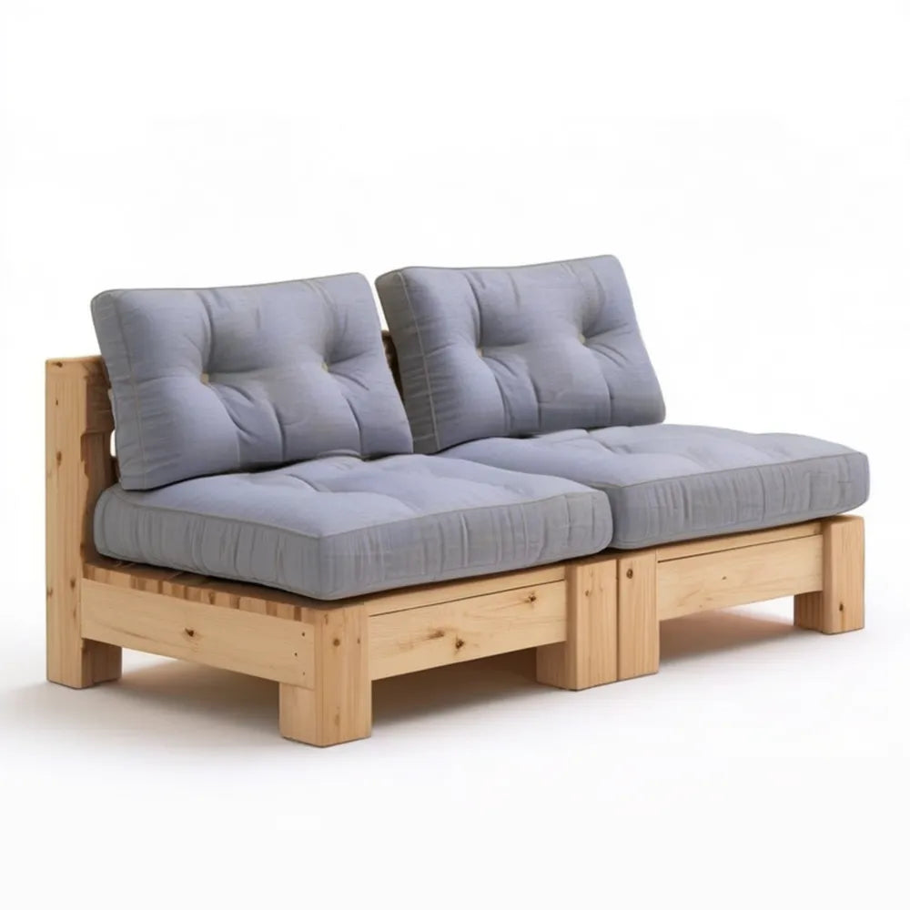2-osobowa sofa ogrodowa z litego drewna sosnowego z szarymi poduszkami, 160 x 80 x 75 cm