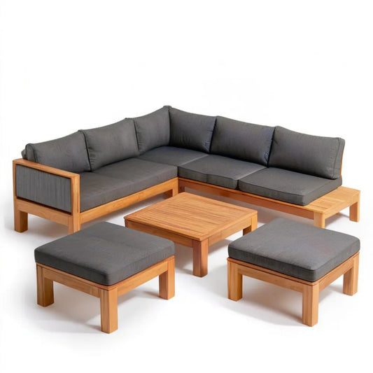 Narożny zestaw ogrodowy z drewna akacjowego, naturalny brąz/ciemnoszary, 220 × 220 cm, 4 elementy