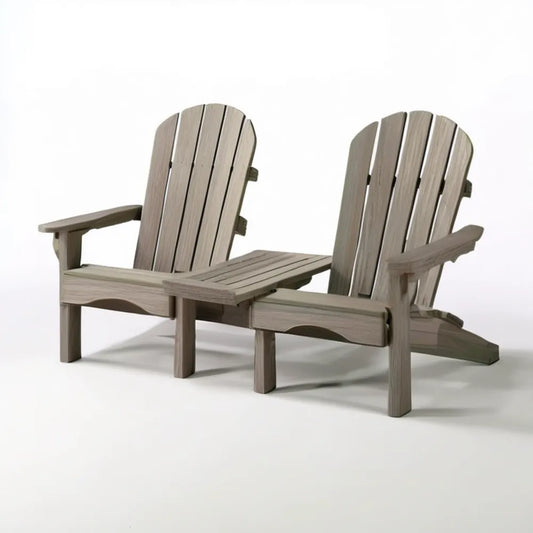Podwójne krzesło ogrodowe Adirondack HDPE ze stolikiem, szarobrązowe, 170 x 83 x 96 cm