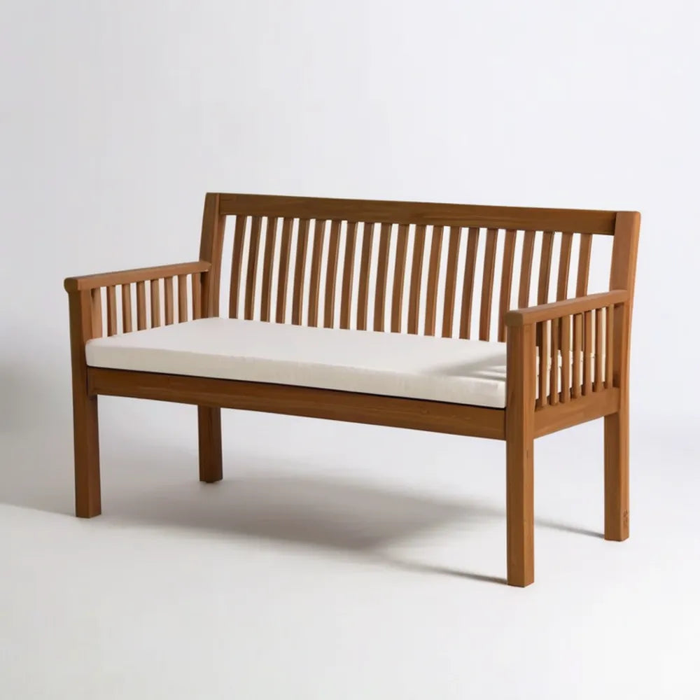 Dwuosobowa ławka ogrodowa z litego drewna akacjowego brązowa z białą poduszką 120 × 63 × 88 cm