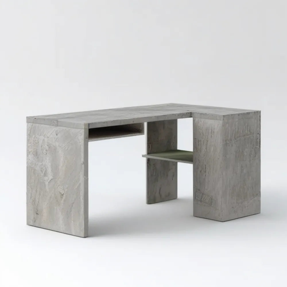 Biurko w dekorze szarego betonu 120 x 60 x 75 cm z otwartymi półkami