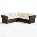 5-osobowa narożna sofa ogrodowa z technorattanu 220 × 220 × 63 cm Brązowa/Kremowa