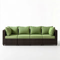 4-osobowa sofa ogrodowa z technorattanu PE, ciemnobrązowa z zielonymi poduszkami, 260 x 70 x 63 cm